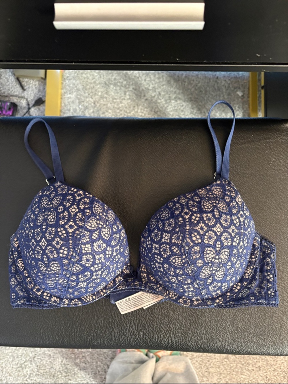 Victoria's Secret Navy Blue Lace Overlay Push-Up Bra